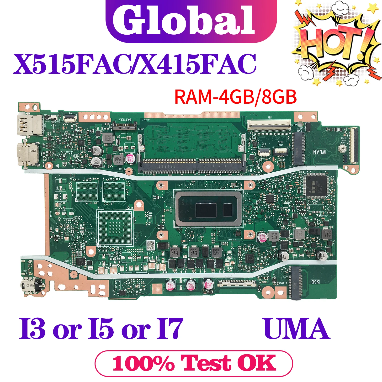 

KEFU Mainboard For ASUS X409FAC X509FAC X515FAC F515FAC F515F X515F X415FAC F415FAC X415F F415F Laptop Motherboard i3 i5 i7