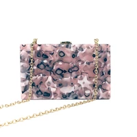 new arrival handbag luxury acrylic clutch purse pink floral pattern chain shoulder crossbody bag wedding party prom women wallet