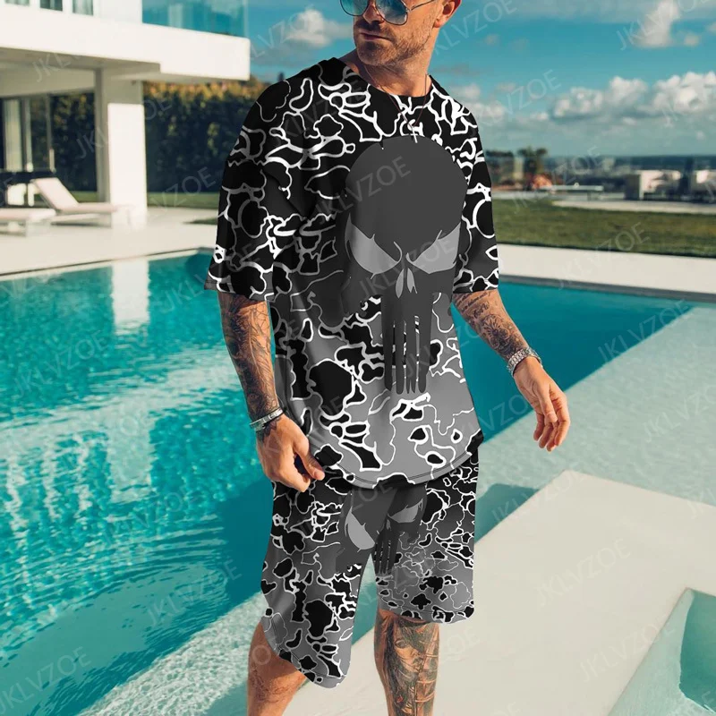 2023 Skeleton Series Men's Suit Sports Jogging Fear T-shirt Sportswear suit 3D printed Breathable Casual 2-piece Suit Men Summer
