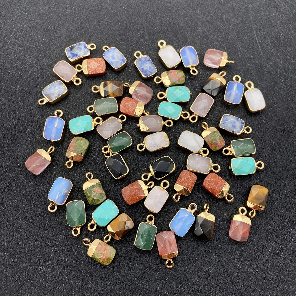 

Golden Sandstone Natural Stone Pendant Small Opal Green Aventurine Faceted Rectangle Jewelry Making DIY Necklace Earrings Charms