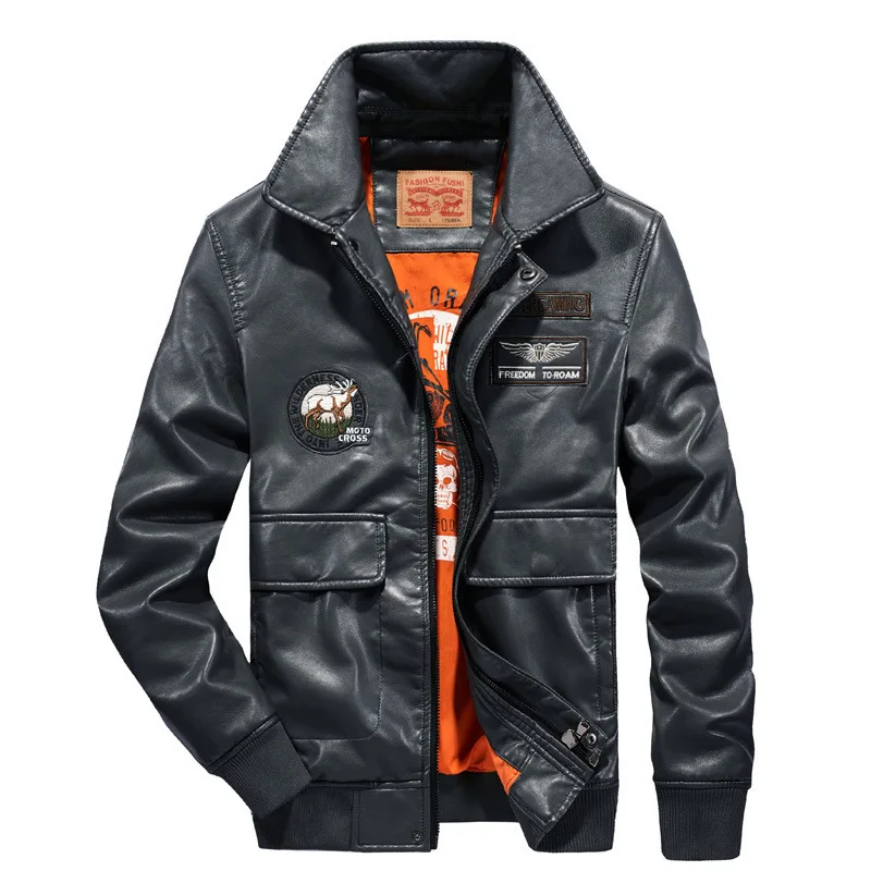 

Мужская одежда Новинка Осень-зима Уличная Повседневная куртка из искусственной кожи трендовая Мужская куртка большого размера из искусств...