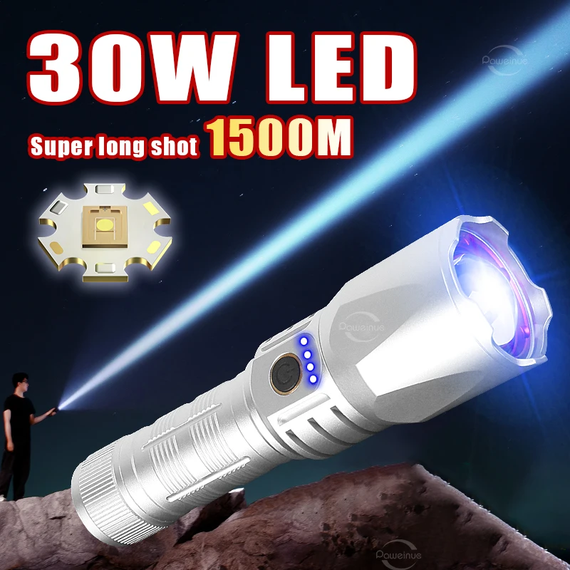 

Long battery Life Powerful Led Flashlight With USB Charging 1500M High Power Flashlight 18650 Torch Camping HandLamp Work Light