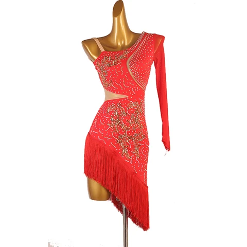 Женское платье для латиноамериканских танцев с длинным рукавом, 7 цветов