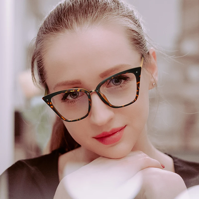 

Cat Eye Modern Transparent Anti-Blue Light Eyeglasses Women's Square Myopia Eyewear Frame Phone Protection Black Fashion Glasses