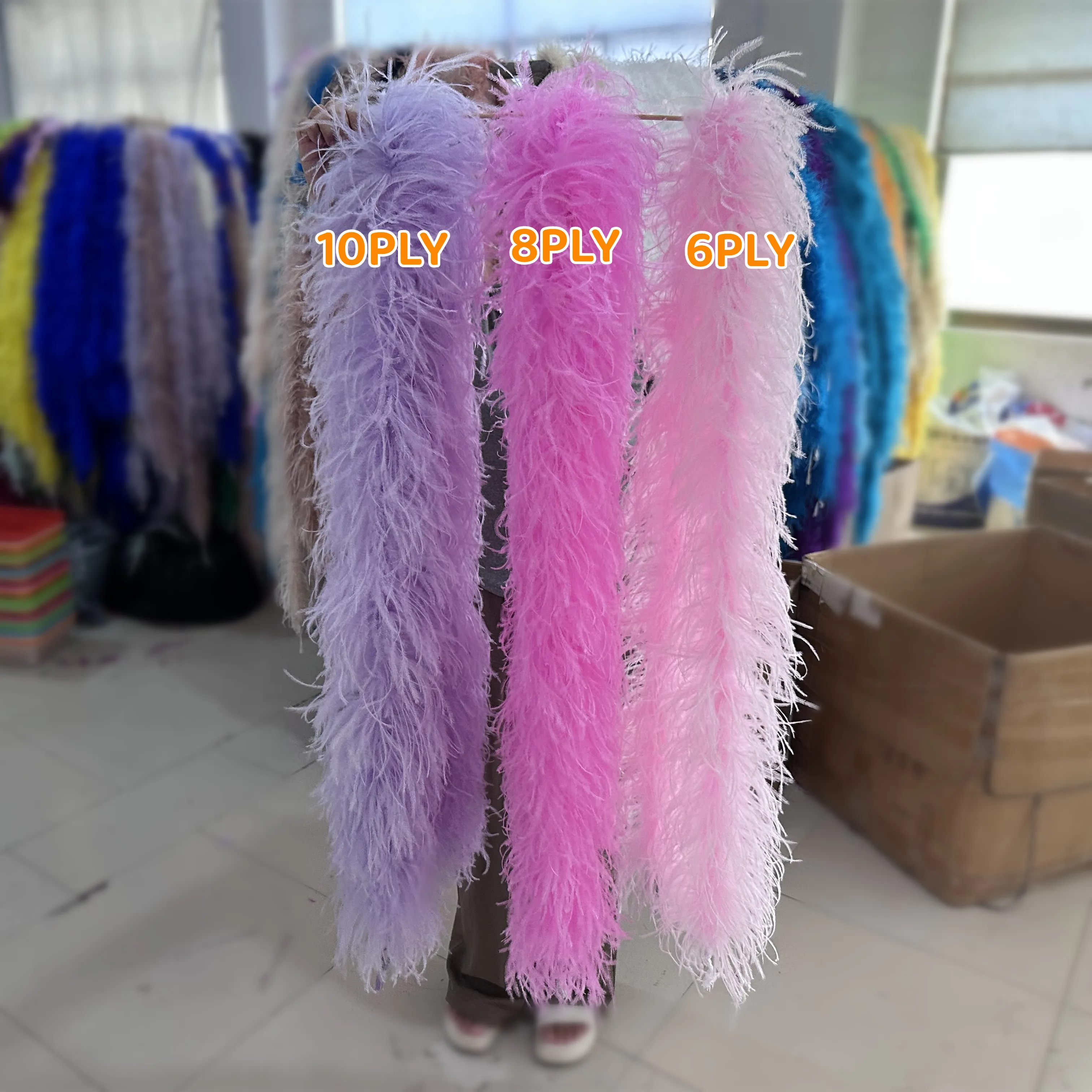 

2 4 6 8 10 PLY Ostrich Feather Boa Shawl for Wedding Dress Sewing Accessory Fluffy Ostrich Feathers Trim Scarf Plume Decoration