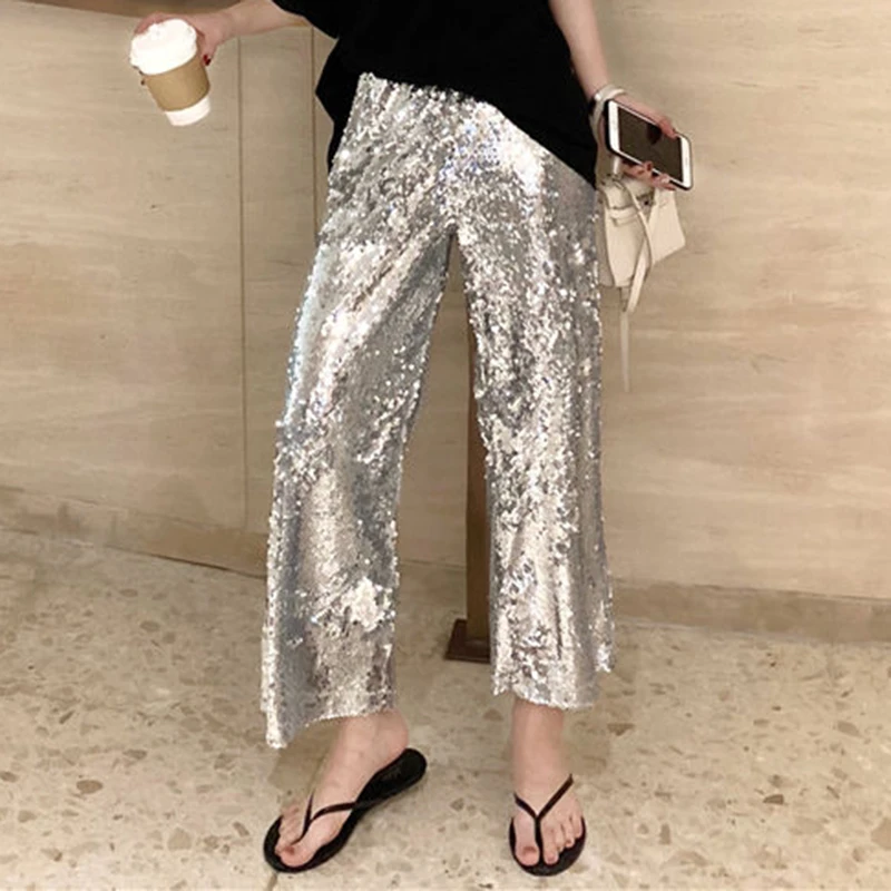 Summer women's new ice silk wrinkled ice-cold loose and thin large size wide-leg casual pants women  high waisted pants
