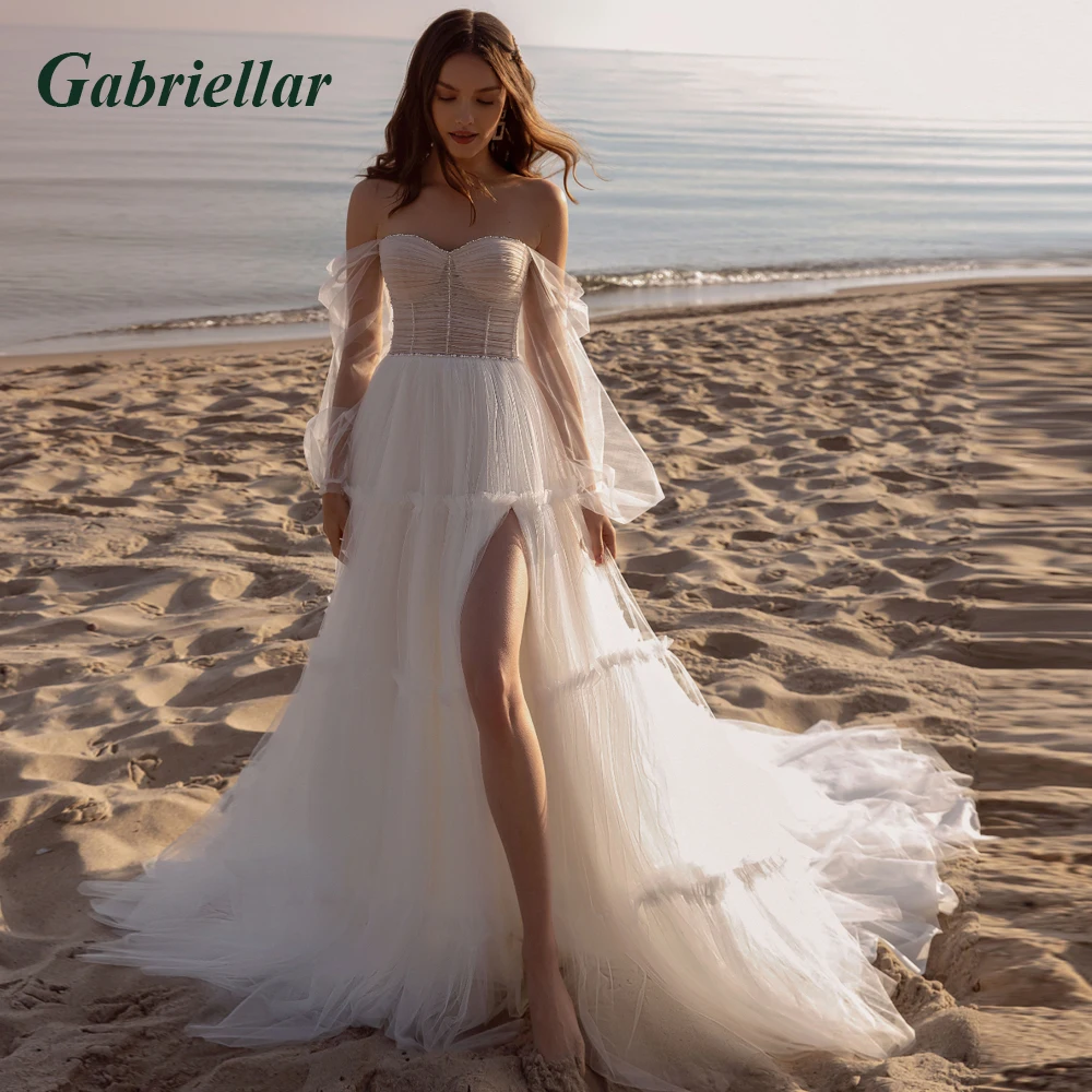 

Gabriellar Simple Beach A-line Slit Wedding Dress Sweetheart Backless Off the Shoulder Wedding Gown Robe De Mariée Made To Order