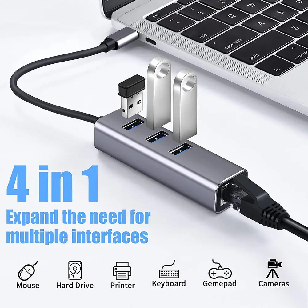 

Usb 3,0 к Ethernet-адаптеру Type-c к Rj45 Gigabit Ethernet для ноутбука, сетевая карта без привода, концентратор с 3 портами Usb