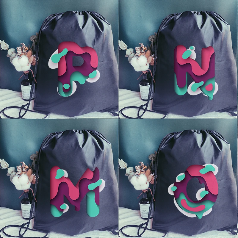 Waterproof Sports Bag Creative Letter Print Thicken Drawstring Bag Backpack Gym Drawstring Shoes Bag Clothes Portable Backpacks