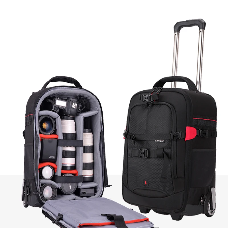 

New Shoulder Travel Bags Photography backpack Professional camera bag shockproof Suitcase on Wheels Men Cabin Trolley luggage