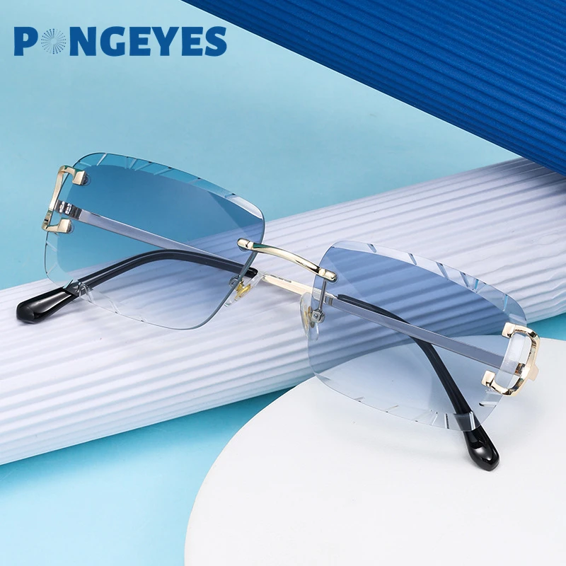

Солнцезащитные очки без оправы для мужчин и женщин, квадратные, с градиентными синими и коричневыми линзами, в металлической оправе, с цветами, 2023