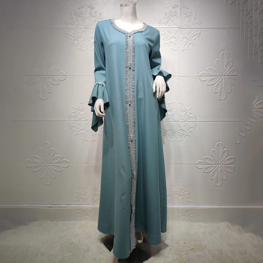 MD Muslim Fashion Women Dubai Turkish Ruffle Sleeve Abayas Wedding Party Evening Gown Robe Femme Musulmane Islamic Clothing Bubu