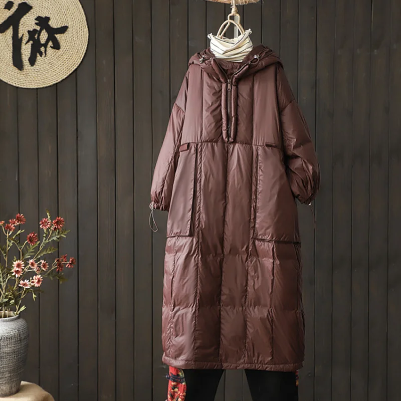 Winter Oversize Duck Down Coat Women Warm Hoodies Long Jackets Spring Casual Pocket Basic Parkas ED1734
