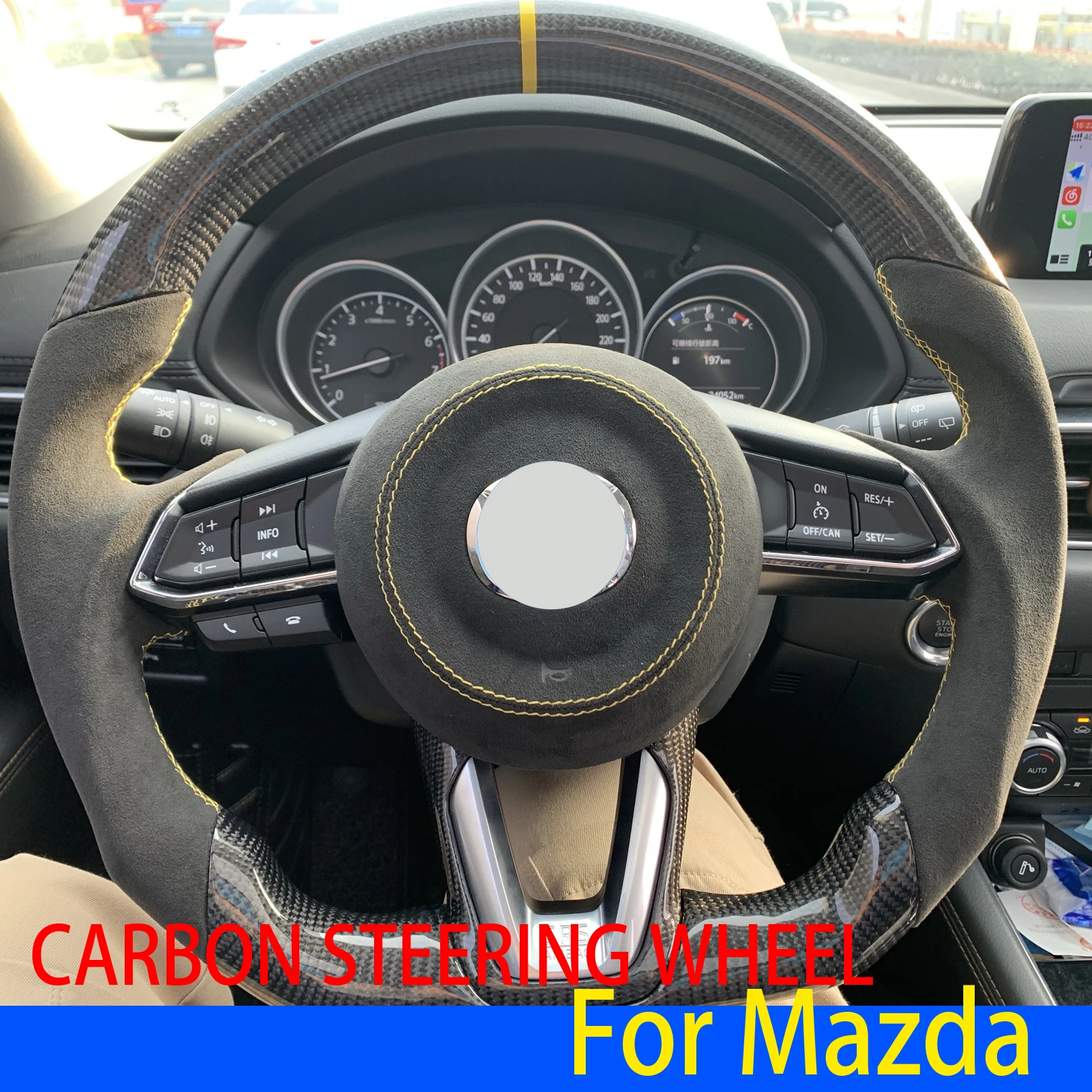 

Cuatomized Carbon Fiber Sports Steering Wheel Alcantara Leather Compatible for Mazda Axela ATENZA CX-4 CX-5 CX-8 CX-30 2010-2021