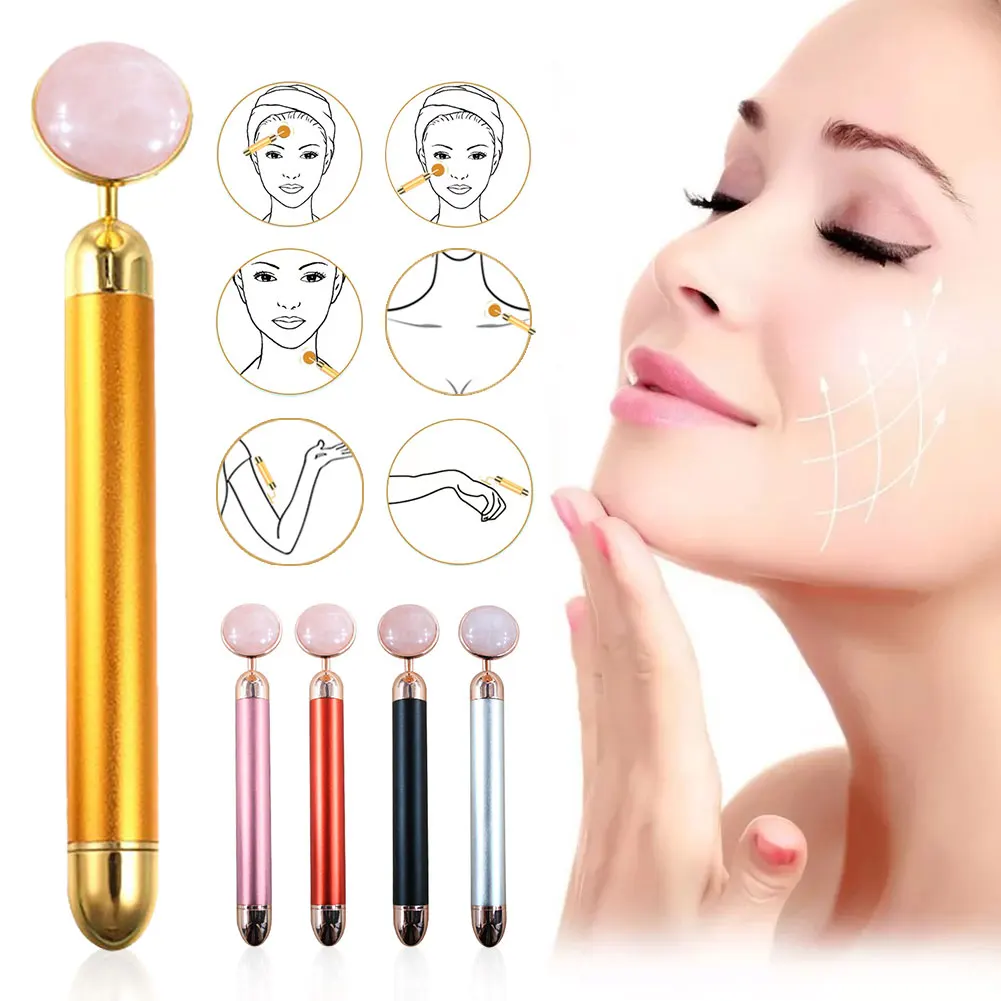 

2021 Energy Beauty Bar Golden Pulse Vibrating Facial Roller Massager Face Lifting Skin Care Tool with Jade Roller Ball Skin Care