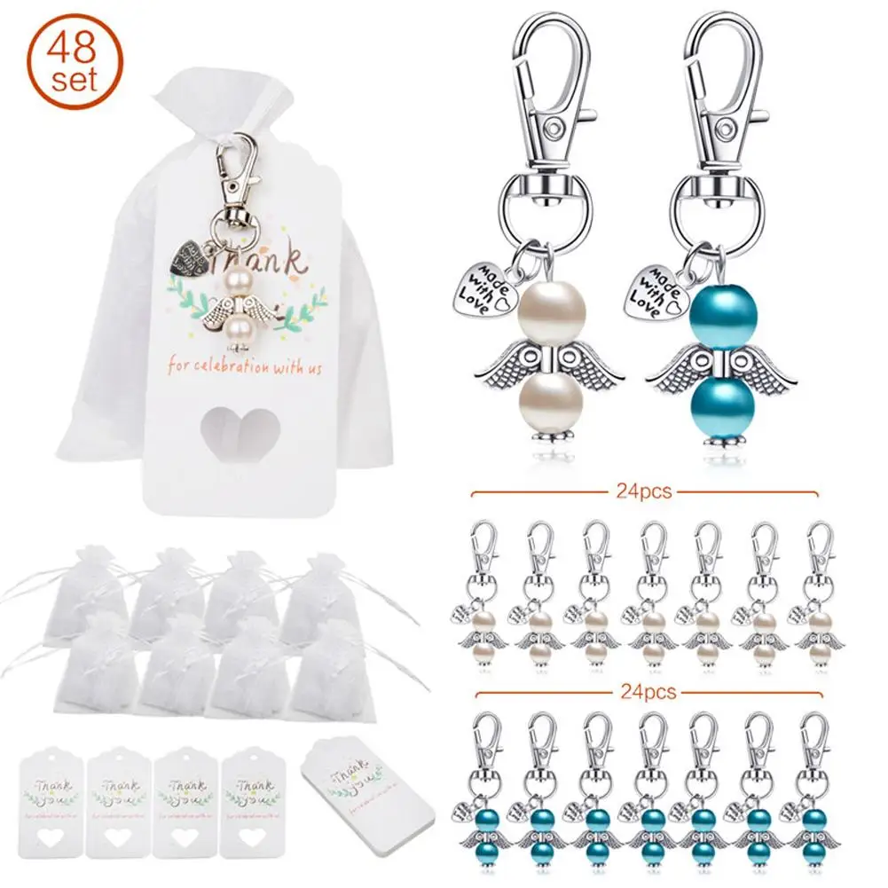 

Organza Bags Key Chain Tag Set Angel Wings Shape Hanging Pendant for Wedding Decor for Christening Wedding Favors Baby Shower