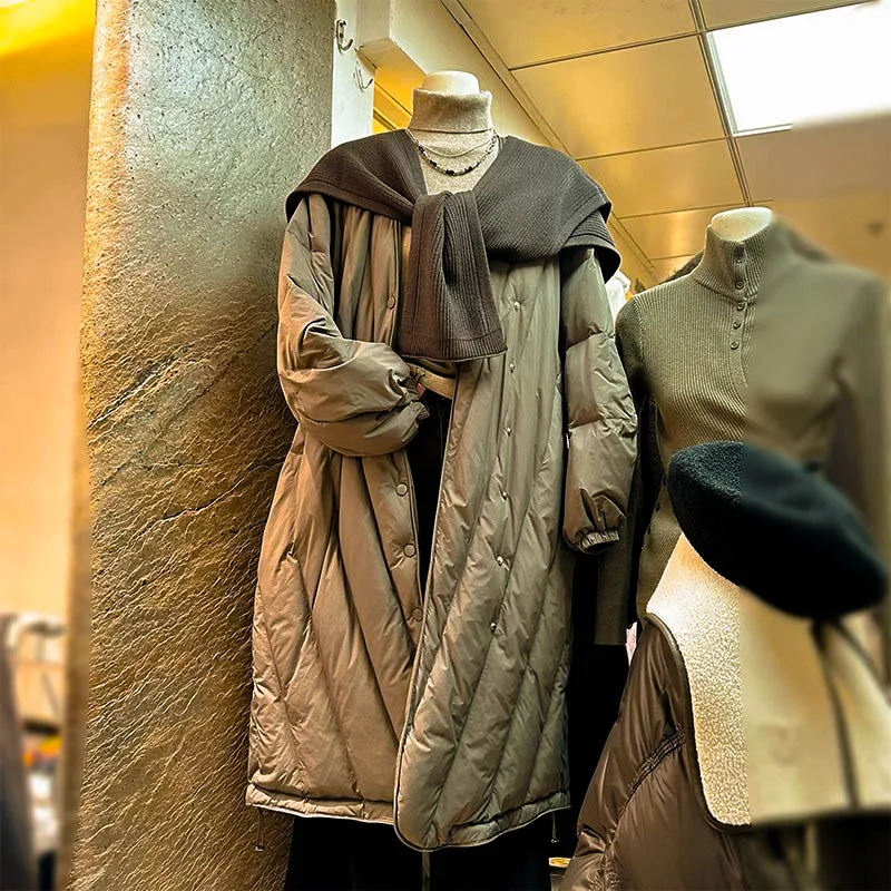 Зимняя одежда Тринадцать рядов новая однобортная длинная куртка на белом утином