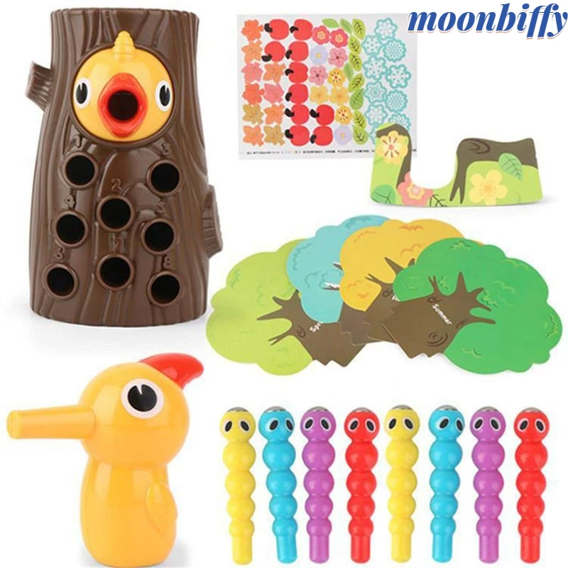 

Woodpecker Catching Bugs Toy Woodpecker Fishing Magnetic Catch Worm Animal Feeding Board Game Woodpecker Early Education Toy