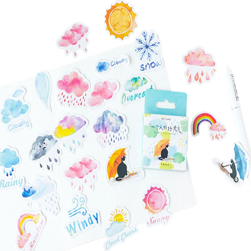 

46pcs/box Cute Cartoon DIY Decorative One Person Good Weather Boxed Stickers Diary Adhesive Scrapbooking Stickers