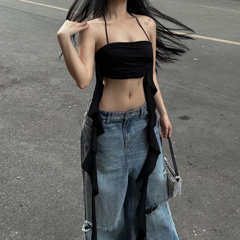 

Женская одежда, жилет на бретельках, прямой воротник, галстук-бабочка, дизайнерский уникальный и ультракороткий Топ, тонкий прямой Бюстгальтер для девушек, жилет