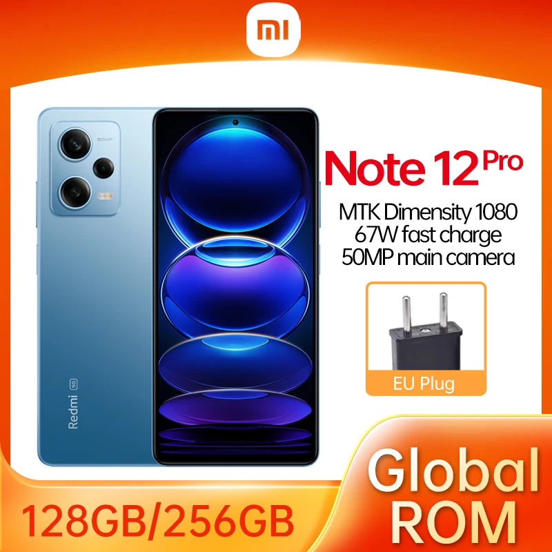 

Global Rom Xiaomi Redmi Note 12 Pro 5G Smartphone 5000mAh Battery MTK Dimensity 1080 Octa Core 50MP Camera 67W Fast Charge