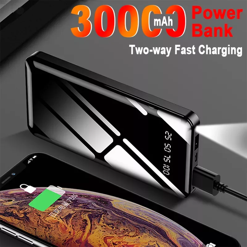 

NEW Two-way Quick Charging Power Bank 30000mAh Portable Digital Display Charger with Flashlight 2USB External Battery for Xiaomi