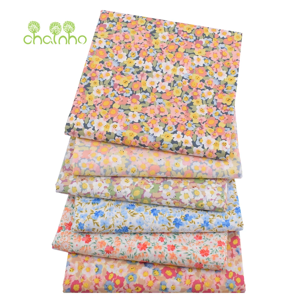 Chainho,Pastoral Floral Style 60S Reactive Printed Plain Cotton Fabric,Poplin Material For DIY Quilting Sewing Children's Dress