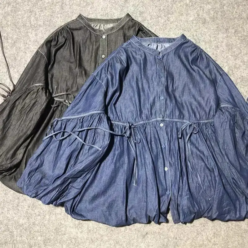 Заказы экспортируемые в Японию джинсовая рубашка на шнуровке до локтя с длинными