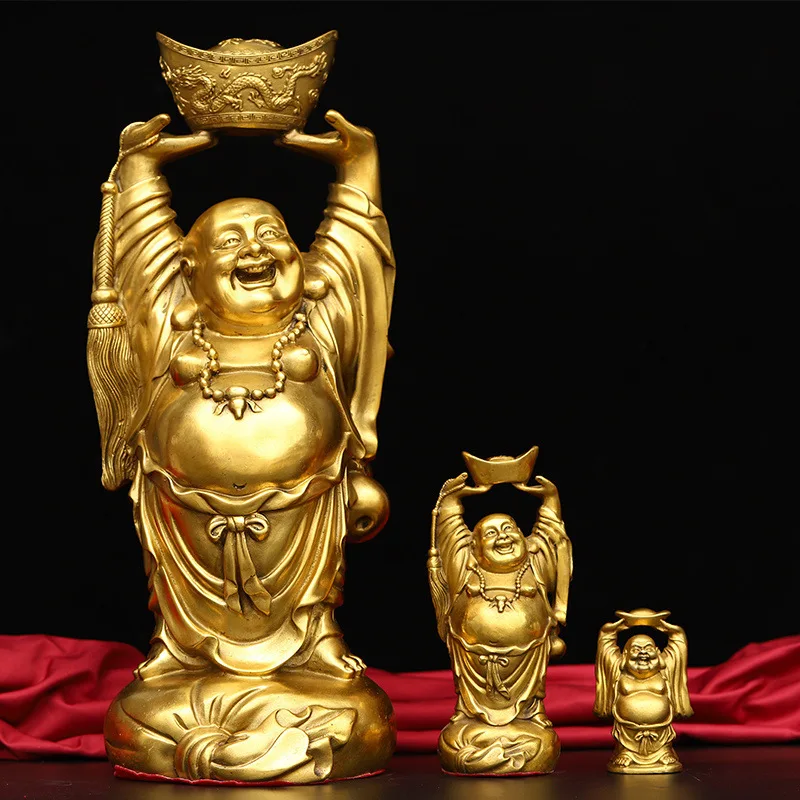 

Wholesale Brass Maitreya Buddha Holding Ingot Buddha Maitreya Buddha Smiling Buddha Decoration Bracket Ingot Buddha Home Crafts