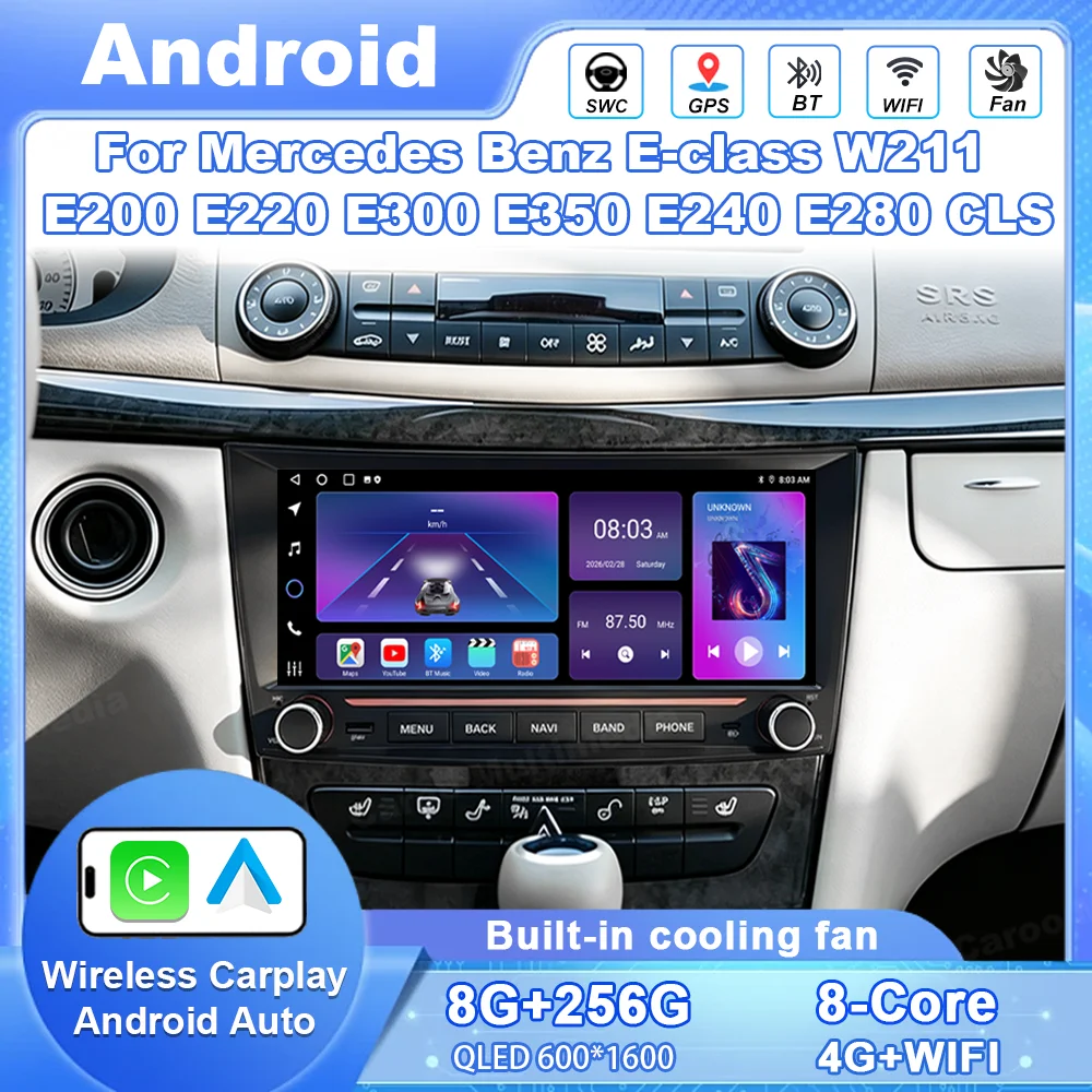 Фото Мультимедийный проигрыватель Android Auto для Mercedes Benz E-class W211 E200 E220 E300 E350 E240 E280 CLS, автомобильное радио без 2DIN, GPS, Carplay, BT №1