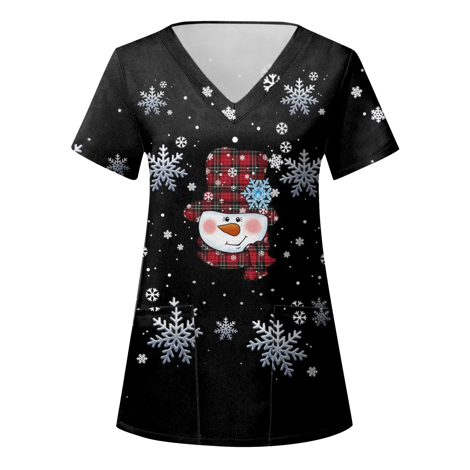 

Женские повседневные рождественские топы с принтом, свободная одежда с коротким рукавом и карманами, рабочая одежда, медицинский салон мед...