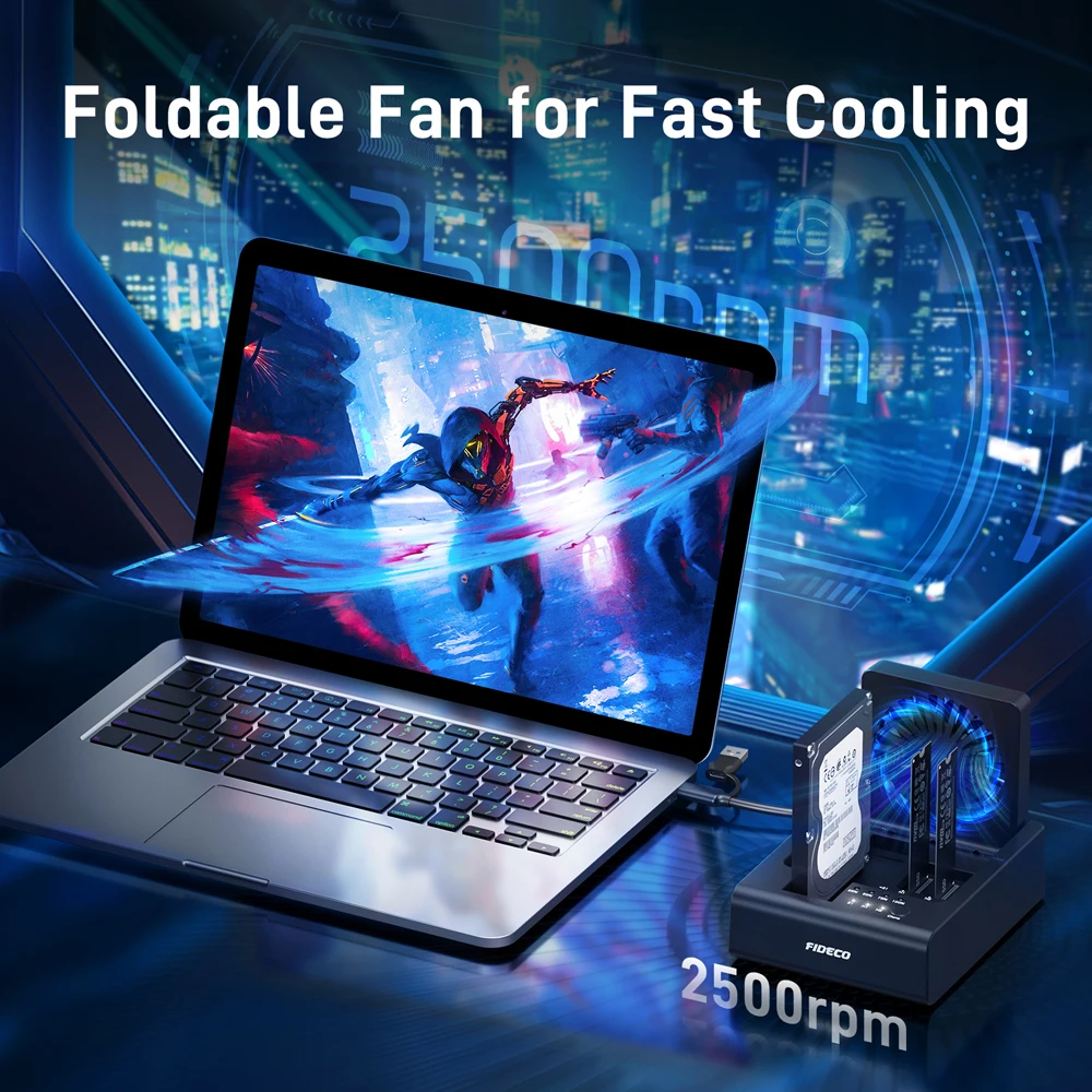 Док-станция FIDECO 23 Bay для жестких дисков M.2 NVMe SSD и 2.53.5 SATA HDD с двунаправленной функцией клонирования без подключения к сети и вентилятором (art.: 3920dadc02f66) - 3920dadc02f66