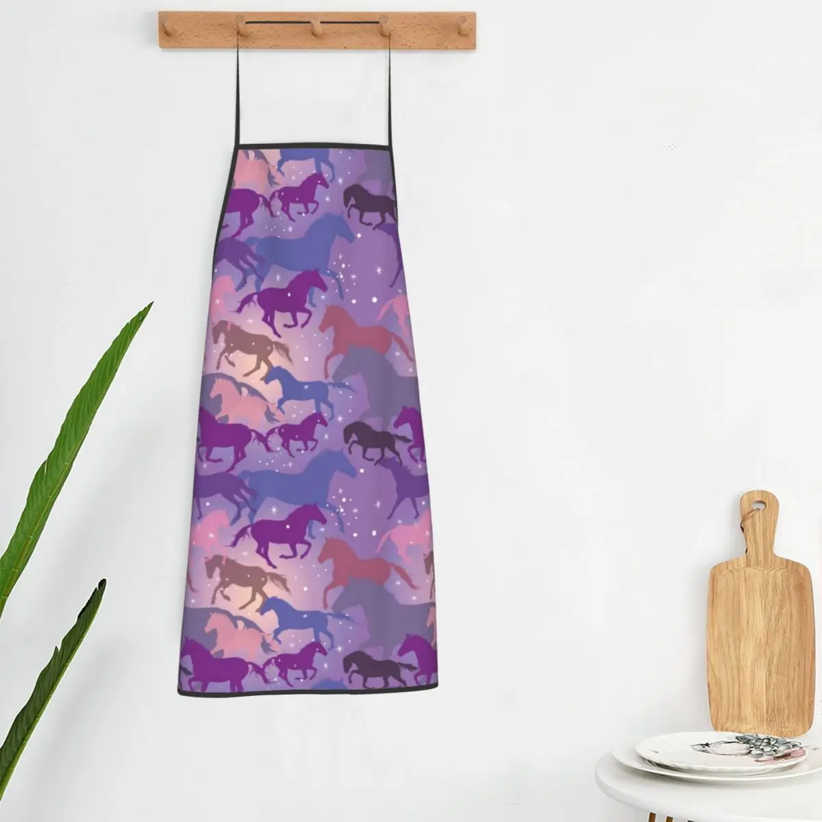 

Flare Horse Apron Wild Horses Riding On Purple Pattern Cleaning Cute Kitchen Accessories Barber Barbecue Aprons without Pocket