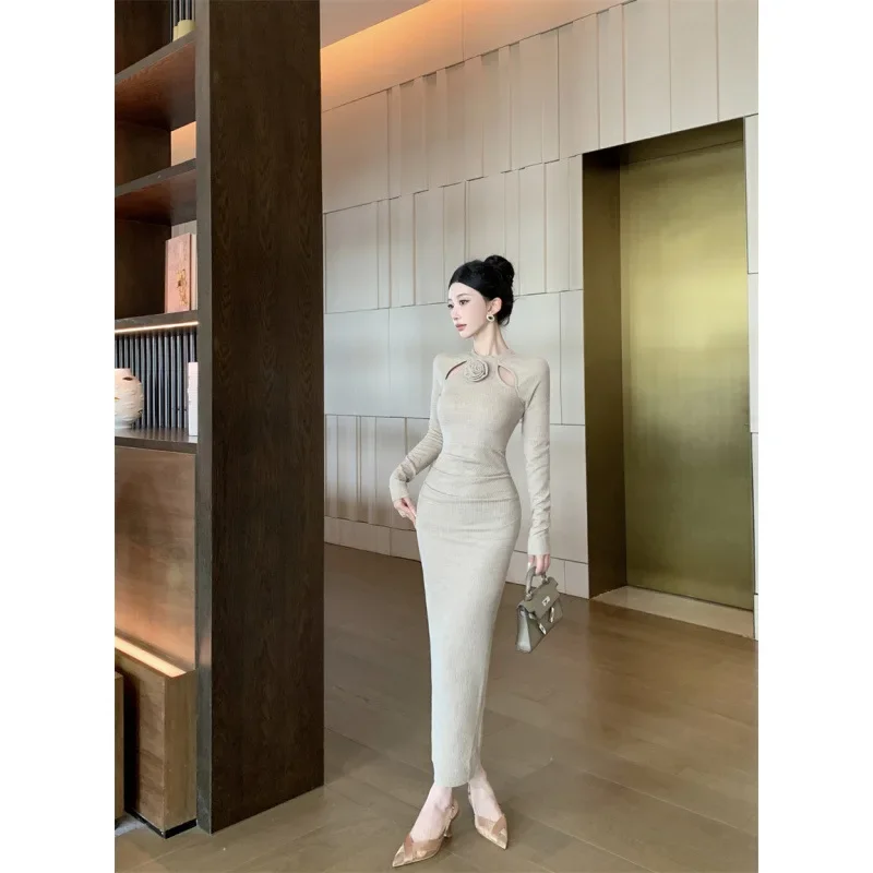 Сексуальное элегантное модное утягивающее платье для женщин вязаный материал с