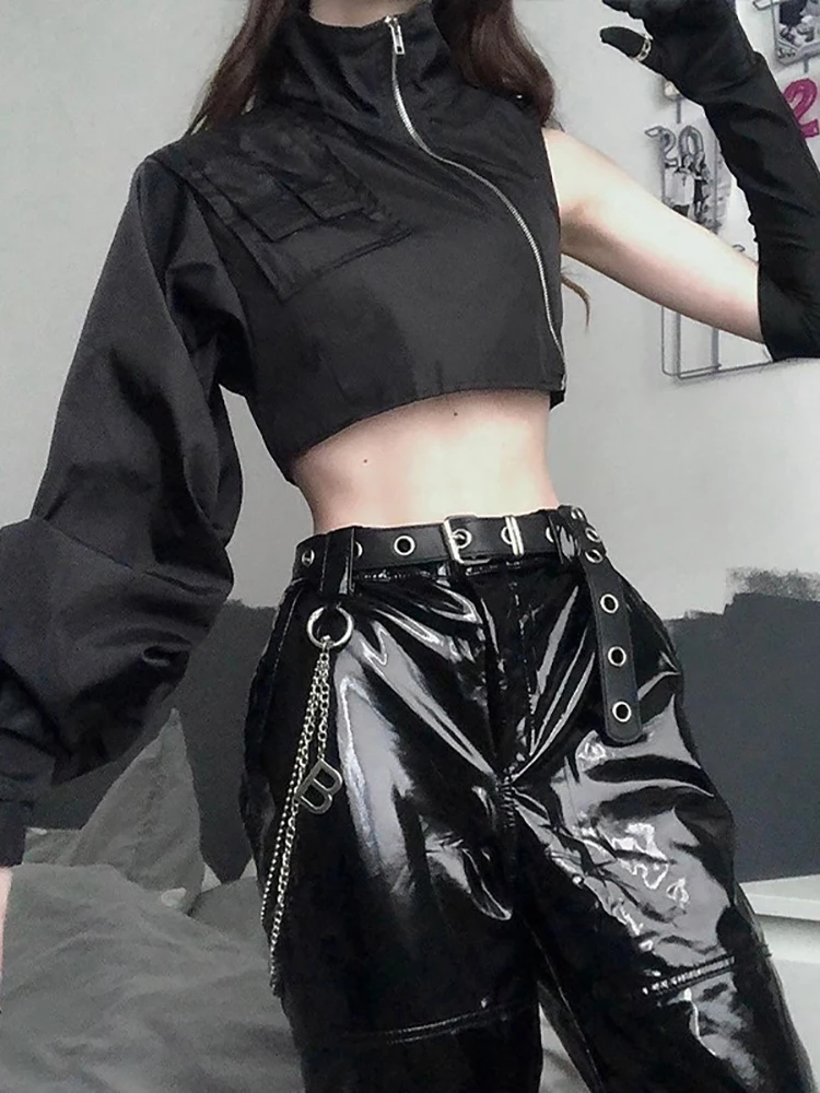 Goth Dark гранж черный Панк нерегулярные куртки на молнии Techwear Mall Готический