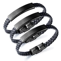 fashion jewelry vintage black woven stainless steel bracelet mens simple fashion leather bracelet detachable diy bracelet