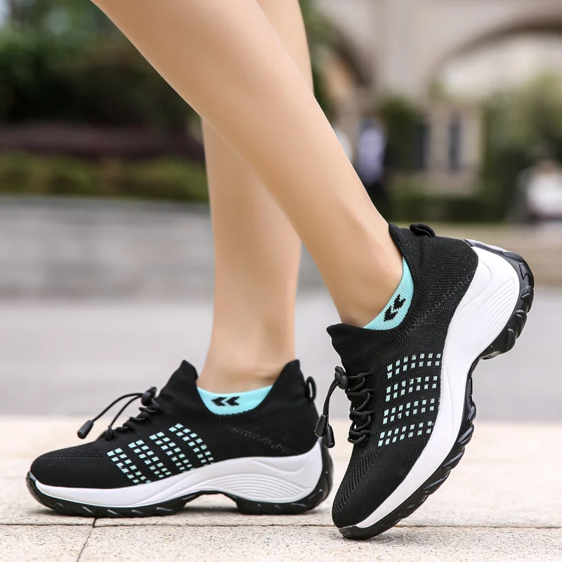 

Sneakersy damskie buty na platformie swobodna siateczka damskie skarpety tenisowe w jednolitym kolorze oddychające dziergane