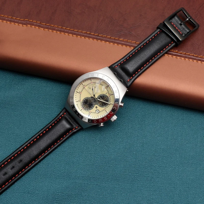 Наручный ремень из натуральной кожи для часов Swatch Strap Plain, ширина 17 мм / 19 мм, красный, ремешки для часов женские и мужские, аксессуары для пояса.