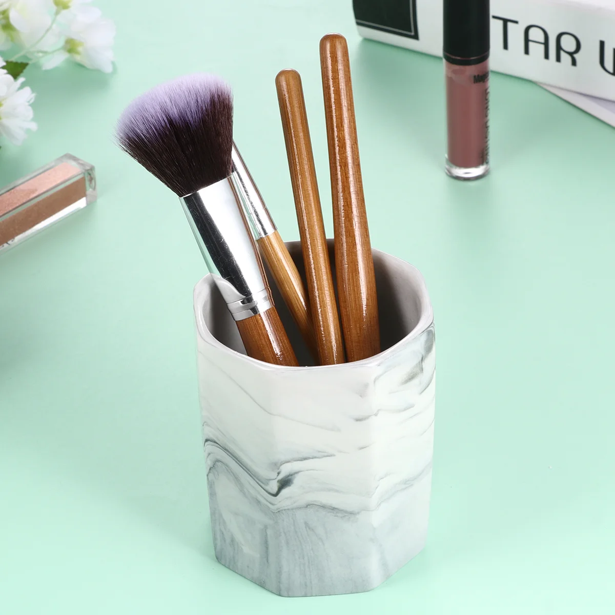 

Work Desk Accessories Organizer Wooden Pot Ceramic Holder Container Office