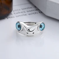 original 925 sterling silver rings for women korean retro fashion blue eye frog hip hop adjustable couple ring fine jewelry