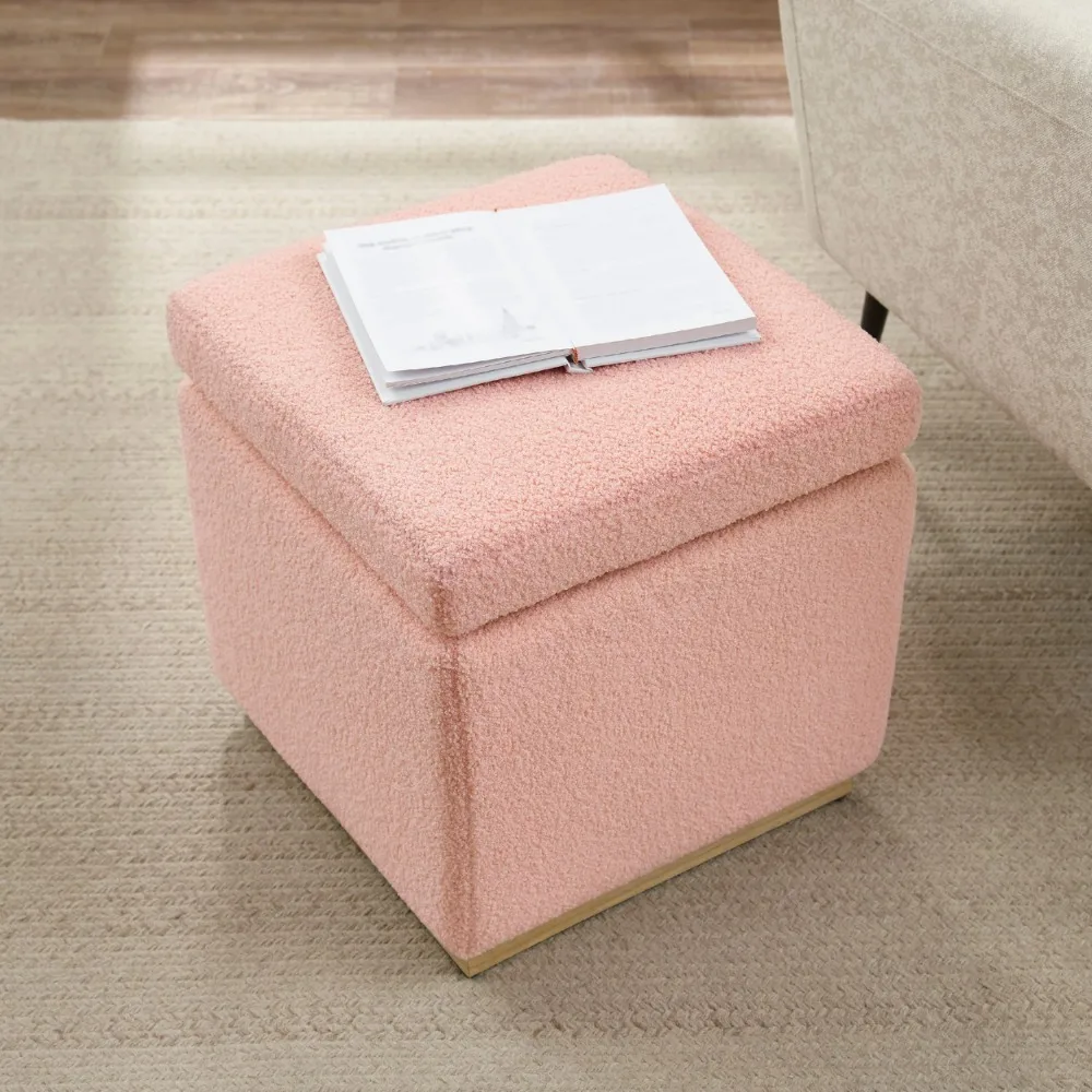 

Square Storage Ottoman Blush Sherpa Living Room Sofa Footstool with Storage Space Stool Chair Storage Bench Ottoman Storage
