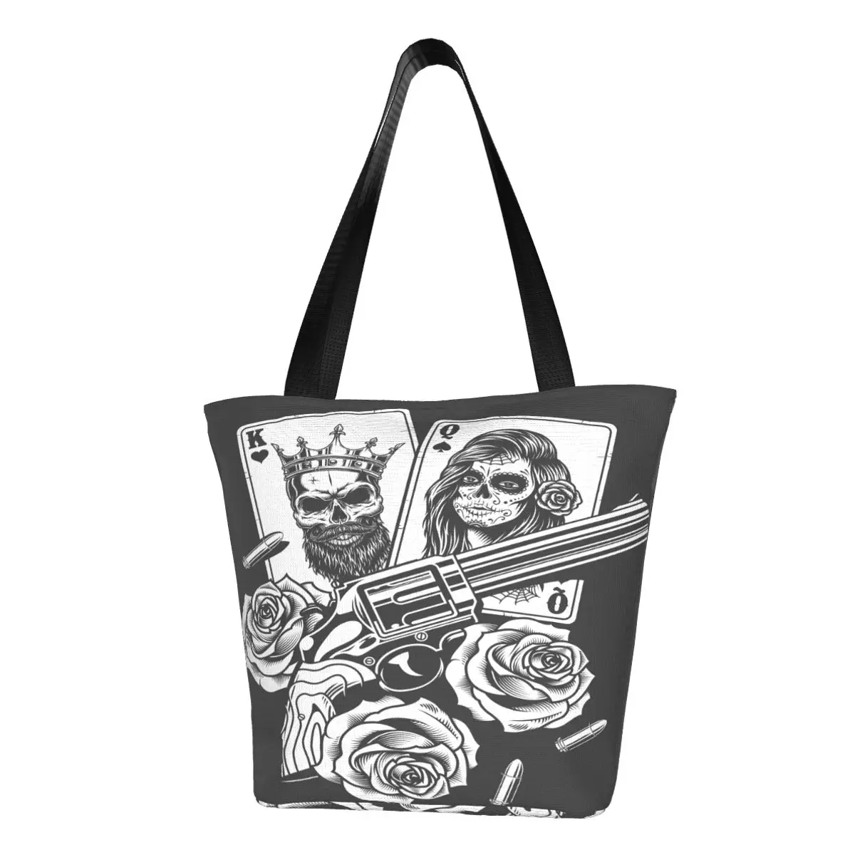 

Женская сумка через плечо, сумка для игровых карт с розами и револьвером, Повседневная сумка для покупок, Студенческая сумка для книг, сумка-...