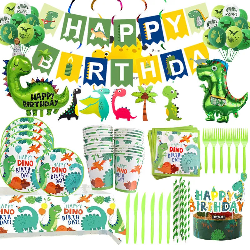 

Dinosaur themed boys love birthday parties decorated disposable cutlery cups plates napkins balloons decorated baby shower suppl
