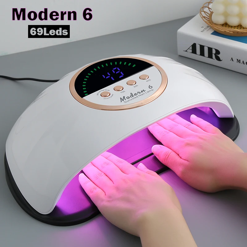 

New Modern 6 Nail Dryer Machine 69 LEDS UV Nail Lamps For Gel Polish Curing Manicure Pedicure Salon Double Hands Hold Big Size