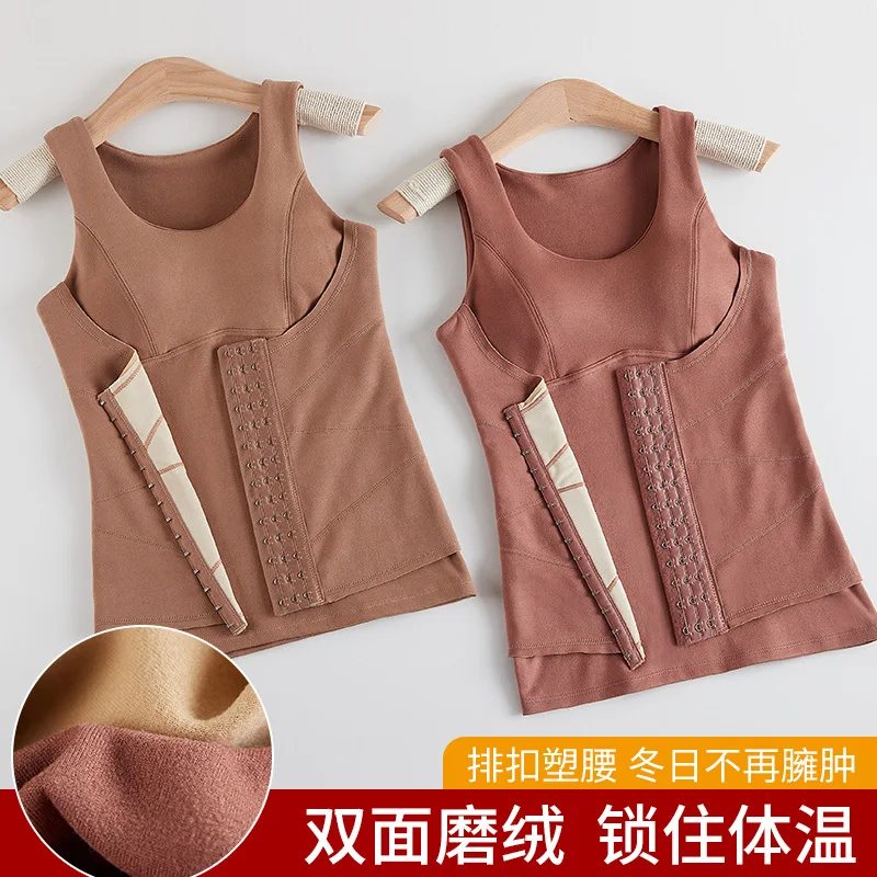 Thermal Underwear Corset Body Shaper Tops With Bra Women Waist Trainer Shapewear Fleece Reducing GirdlesTummy Slimming Belt