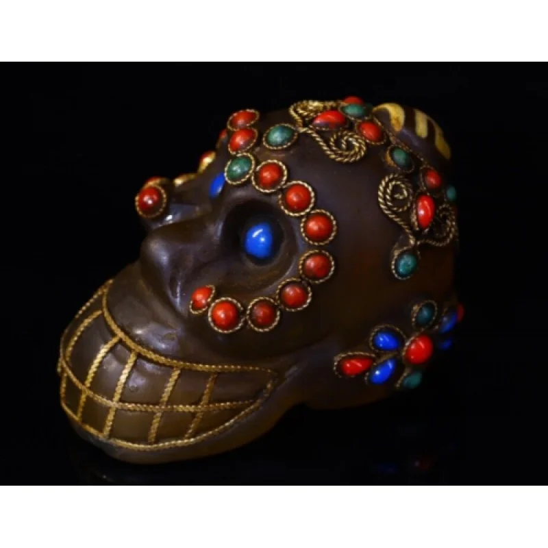 

Китайский Тибетский Непал, инкрустированный кристаллом, буддийский череп, статуя дакани