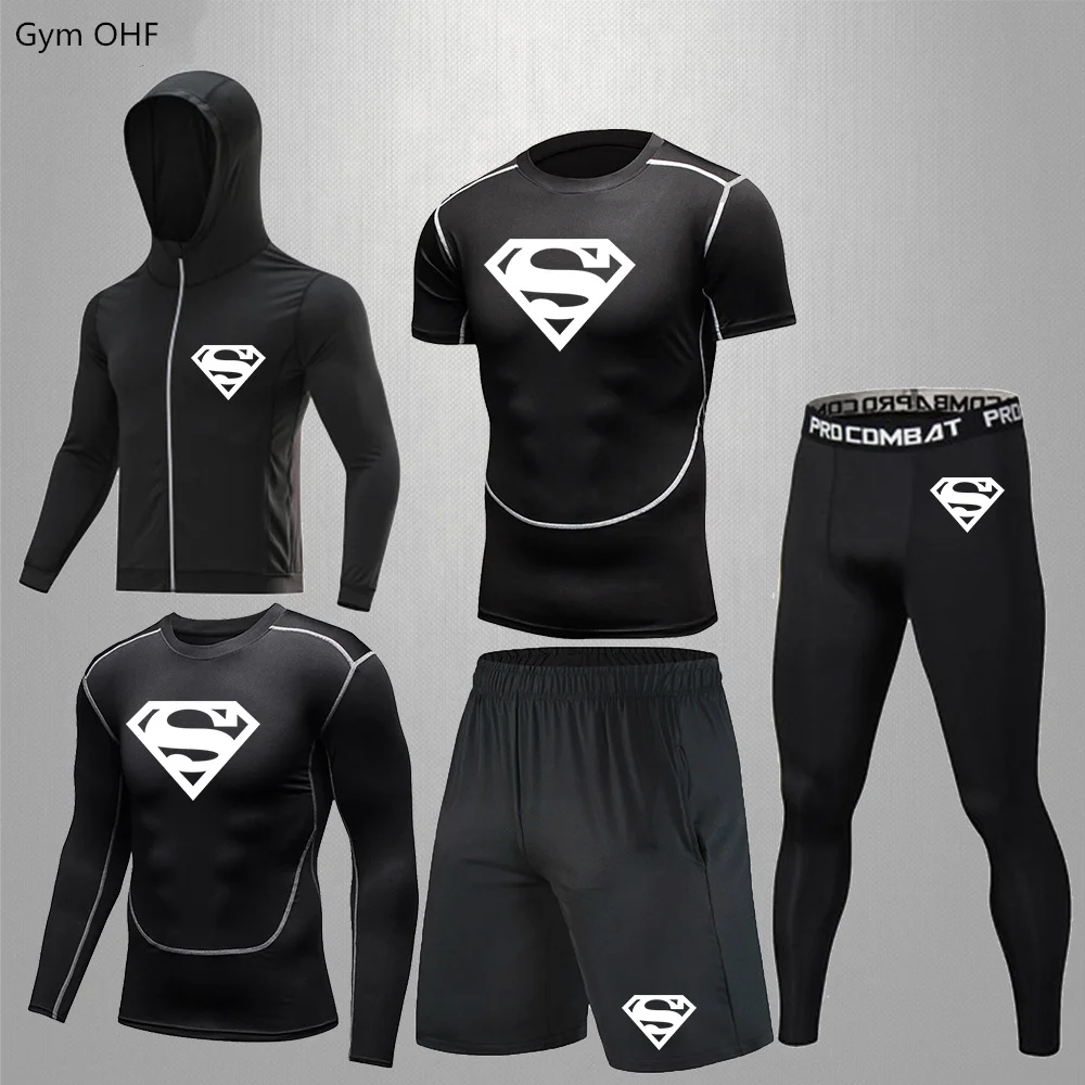 

Мужской спортивный костюм для бега Мужская быстросохнущая спортивная одежда компрессионная одежда комплект для фитнеса термобелье