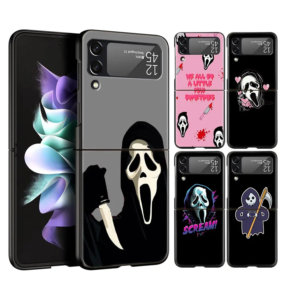 

For Samsung Galaxy Z Flip 3 4 5G Hard Black Folding PC Phone Case Ghostface horror Scream art pattern For Samsung Z Flip3 Cover