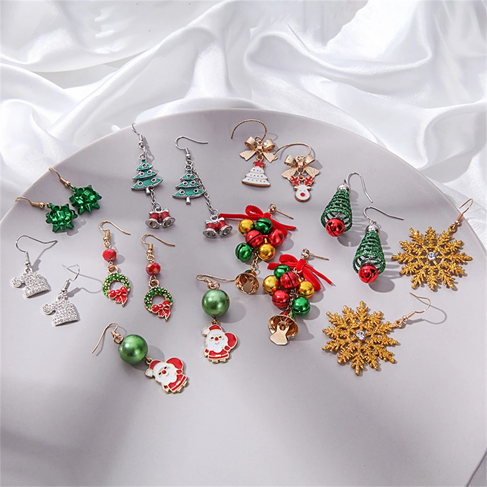

1Pair Christmas Bell Drop Earrings For Women Girls Xmas Snowman Tree Santa Claus Stud Earrings Hook Jewelry Christmas Gifts New