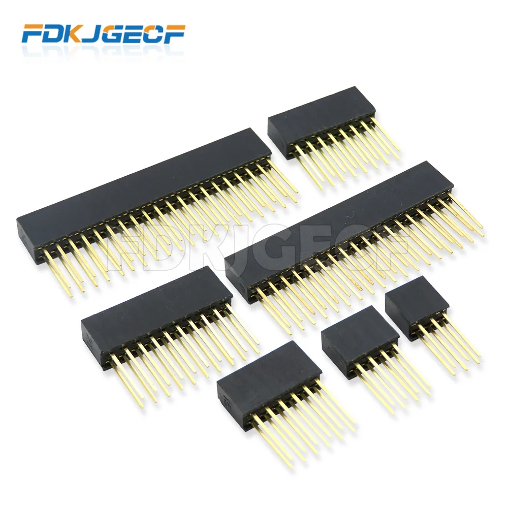 10PCS 2.54mm Double Row Female Long Pin 11mm Breakaway PCB Board Pin Header Socket Connector 2x3 2x4 2x6 2x8 2x10 2x18 2x20 Pins